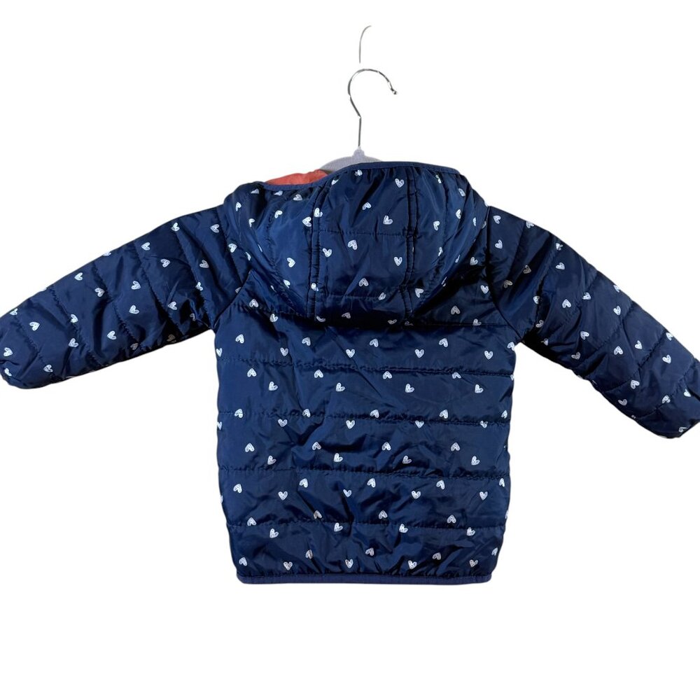 Carters Girls Coat 24 Months Hooded Puffer Jacket Blue White Hearts Print - Picture 4 of 5